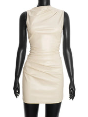 PU Leather Sleeveless Mini Dress
