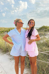 Striped Heart Short Sleeve Top And Shorts Sleepwear Set