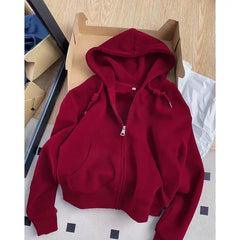 Crop Hooded Zip Up Sweatshirt