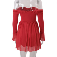 Bow Tie Up Off Shoulder Long Sleeve Short Dress