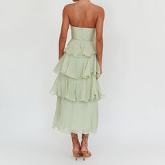 Ruffled Tube Tiered Cake Long Dress