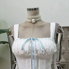 Embroidery Lace-up Crossover Strap Mini Dress