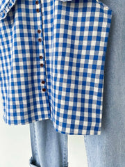 Blue Plaid Ruffled Sleeveless Shirt