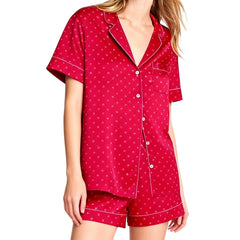Red Short Sleeve Dots Print Shirt And Shorts Lounge Set