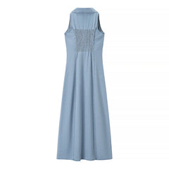 Denim Collar Buttoned Midi Dress