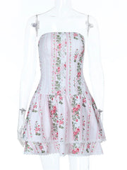 White Floral Printed Mini Dress - Slim Fit