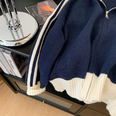 Contrast Color Zipper Knit Sweater