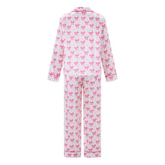 Bow Print Satin Loungewear Pajama Set