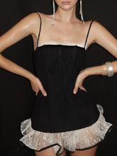 Black Frill Trim Strappy Mini Dress