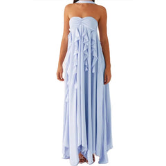 Ruffle Trim Sleeveless A-line Long Dress - Beach Style