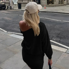 Off Shoulder Long Sleeve Solid Short Dress