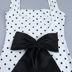 White Polka Dot Backless Bow Tie Maxi Dress
