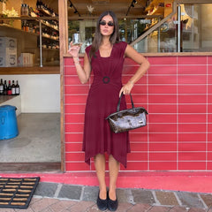 Buckle Wrapped Short Sleeve Midi Dress
