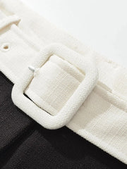 Two Tone O-Neck Long Sleeve Cardigan And Low Waist Shorts Set