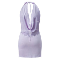 Knitted Halter Cowl Neckline Open Back Mini Bodycon Dress