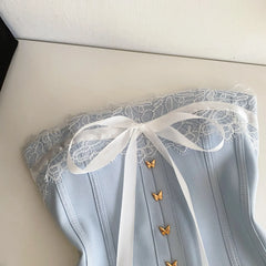Strapless Elastic Ruffle Butterfly Button Corset
