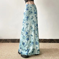 Blue Rose Pinted Long Skirt
