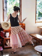 Plaid Patchwork Midi Skirt - Streetwear A-Line