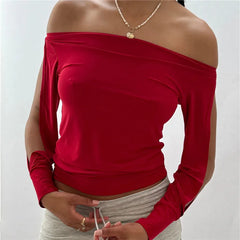 Off-Shoulder Slit Long Sleeve Top