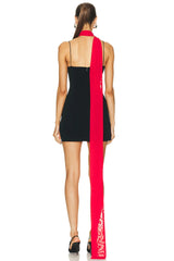 Black Cami Mini Dress With Red Drape Strap
