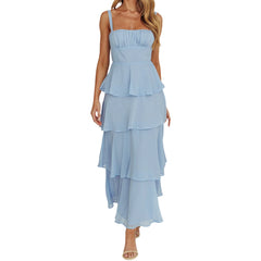 Tiered Long Ruffles Strap Dress