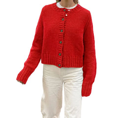 Long Sleeve O-Neck Button Up Cardigan