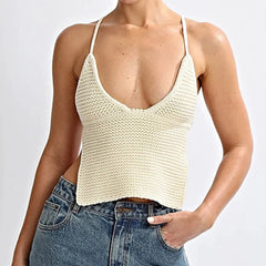 Knitted Backless Halterneck Crop Top