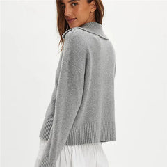 Knit Solid Long Sleeve Lapel Button Down Pullover