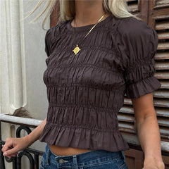 Ruffle Short Sleeve Round Neck Top