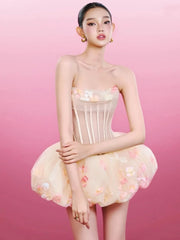 Strapless Flower Lace A-line Mini Dress