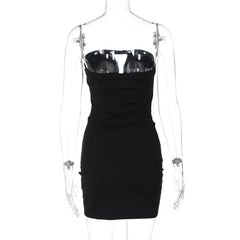Black Hollow Out Cowl Neck Design Tube Mini Dress