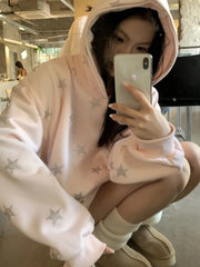 Pink Star Print Hoodie