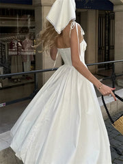 White Tie-Up Long Dress