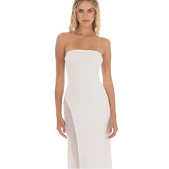 White Strapless Mesh Panel Maxi Dress