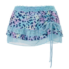 Printed Lace Trim Low Rise Tiered Miro Mini Skirt