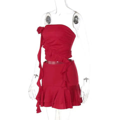 Strapless Ruffled Top And Mini Skirt Set