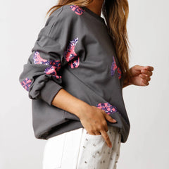 Sequin Boots Print Sweatshirt
