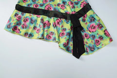 Green Floral Printed Lace Trim Mini Dress