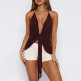 Halter Ruched Front Knot Crop Top