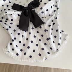 White Polka Dots Collar Lace Top