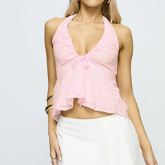Halter Neck Eyelet Ruffle Tank Top