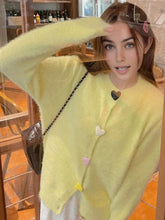 Heart Shaped Button Fuzzy Knit Cardigan