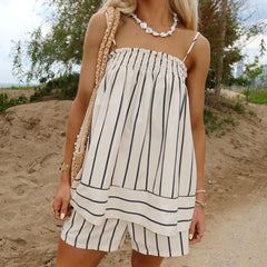 Striped Sleeveless Peplum Cami Top And Boxer Shorts Set