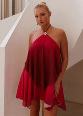 Gradient Halter Frill Mini Dress