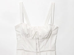 Back Lace Up Thick Strap Buttoned Mini Dress