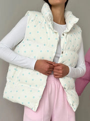 Floral Open Stitch Printed Puffer Vest