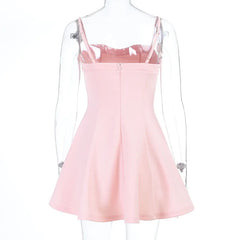 Pink Solid A-line Spaghetti Strap Mini Dress