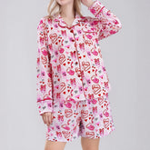 Valentine's Day Long Sleeve Heart Envelope Print Shirt And Shorts Set Pyjamas Set