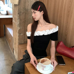 Black Frill Trim Sleeve Top