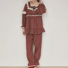Gingham Long Sleeve Babydoll Top and Wide Leg Pants Lounge Set